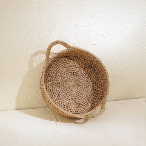 Small Rattan Round Basket with Handles - 4 colours - Coastal Villa Homeware